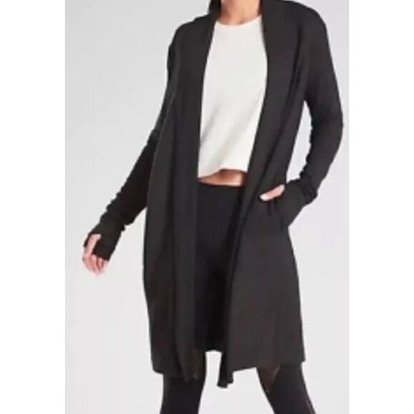 Athleta Compact‎ Coaster Long Wrap Sweater Cardigan Wrap Black Small 572238 $89 - Picture 1 of 10